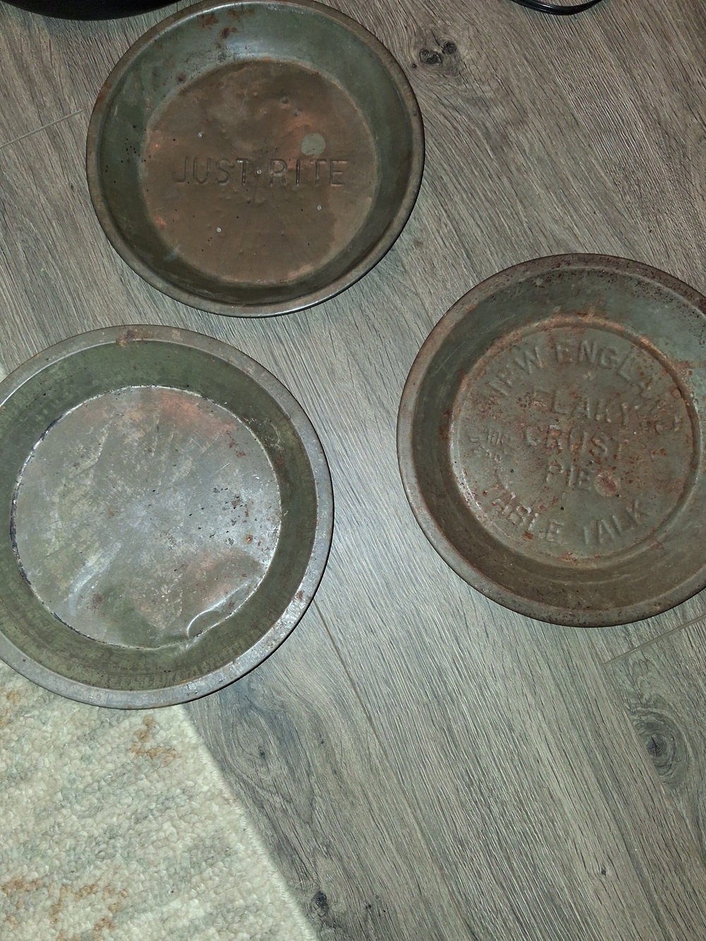 Vintage Metal Pie Plates - "Just Rite", "New England" -Brown Pie Pan